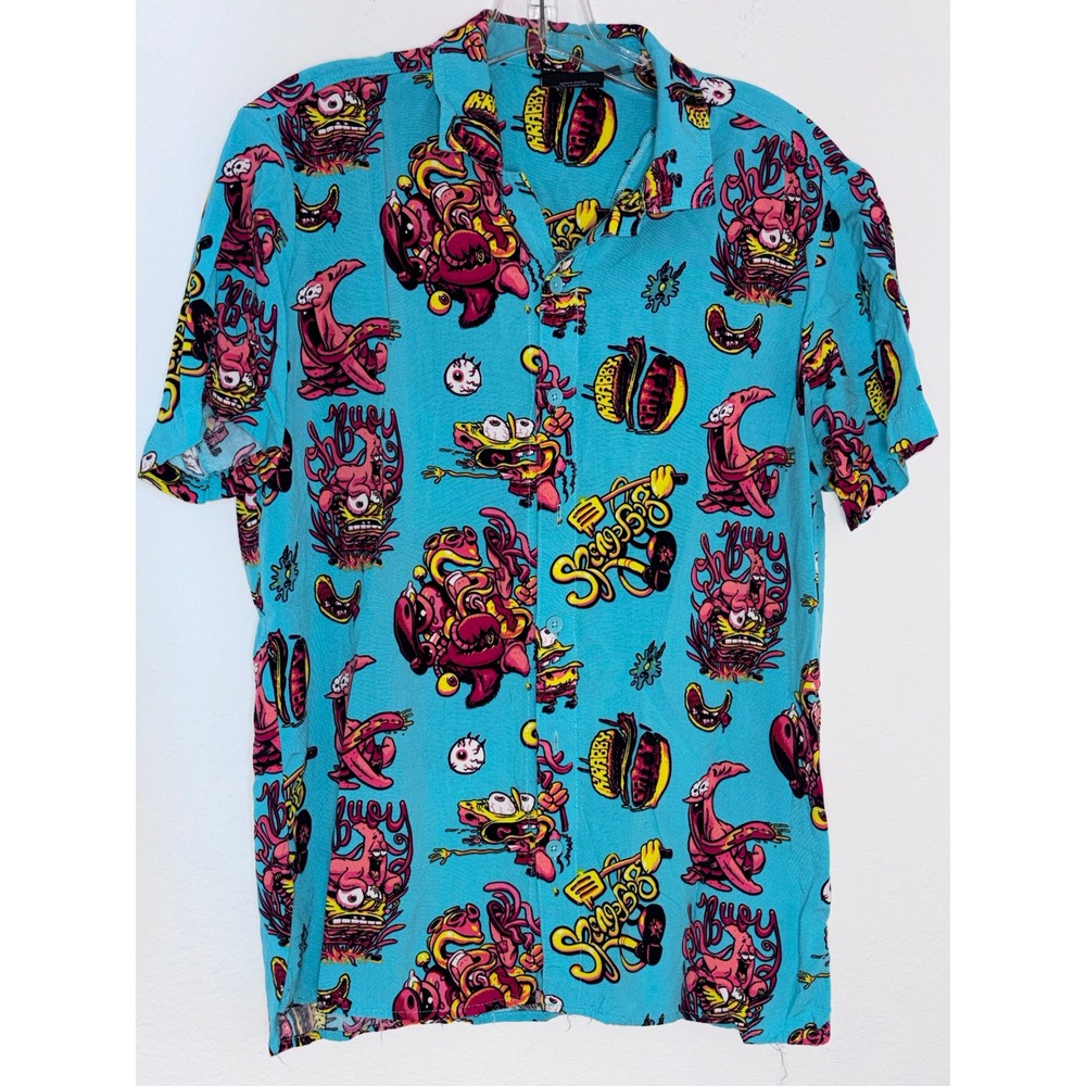 Nickelodeon SpongeBob SquarePants Gross Out Graphic Button Up Shirt Mens Medium